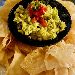 Guacamole with wonton chips
