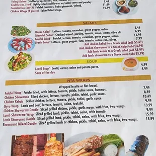 the menu for the restaurant