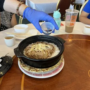 Salted Fish And Minced Pork Rice In Pot