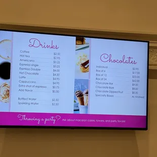 a menu on the wall