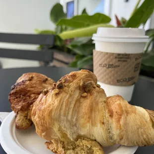 Delicious Pistachio Croissant and Double Shot Latte