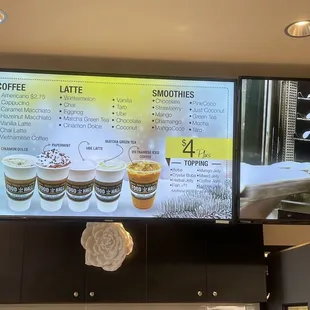 a menu on the wall