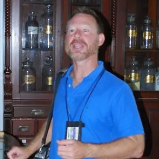 Our tour guide, Bill, telling a story in the Pharmacy Museum.