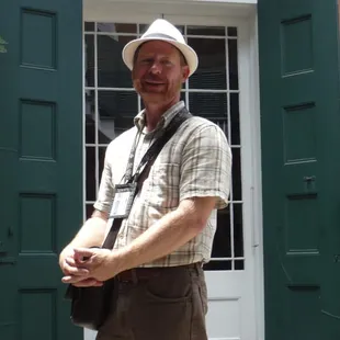 Bill telling details of Laura&apos;s family in one of the courtyards we visited