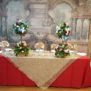 Main Table against their beautifully painted wall