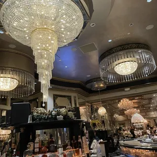 a chandelier in a fancy restaurant