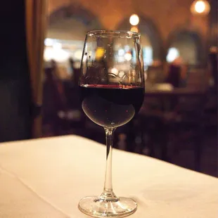 a glass of wine on a table