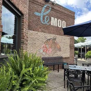 Outside patio and art from entrance