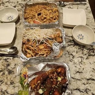 Our go to is always Garlic Fish, Pad Pad Thai, Panang Curry , and Pineapple Fried Rice with the request of less salty.