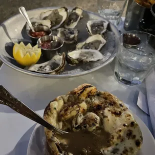 French Onion Soup, Oysters, and Fries