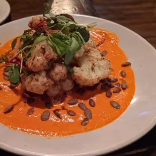 CAULIFLOWER w/almond romesco sauce