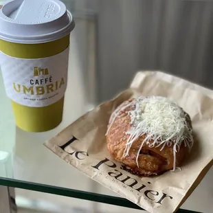 Latte and ham and cheese croissant for breakfast. Perfect.