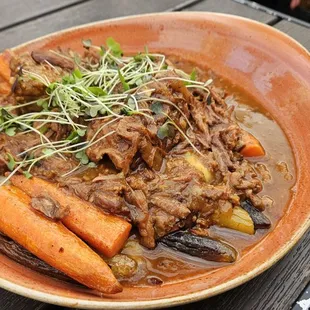 Braised short rib is as hearty as it looks. The meat is super tender, and the thick carrots give a good bite to compliment.