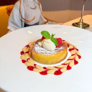 Peach Clafoutis with Vanilla Cremeaux and Creme Anglaise