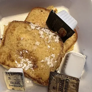 Gluten free French Toast. It comes with real butter and &quot;breakfast syrup.&quot;