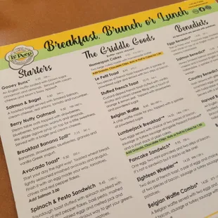 a menu for breakfast brunch and lunch