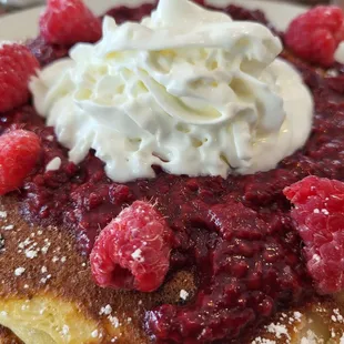 White chocolate raspberry macadamia nut pancakes