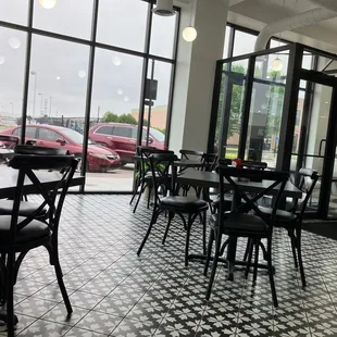 tables and chairs in a restaurant