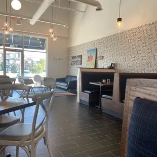 Dining area with modern farmhouse theme.