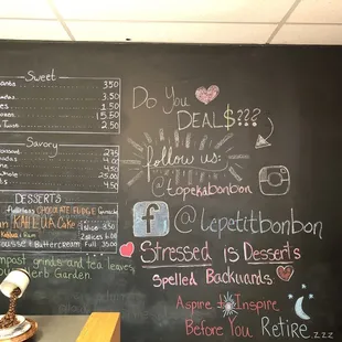 a menu on a blackboard