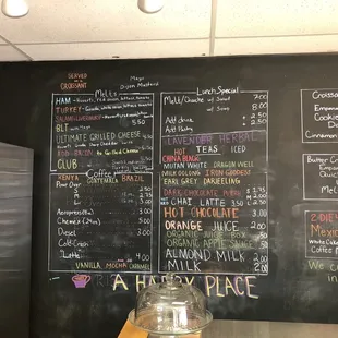 a menu on a blackboard
