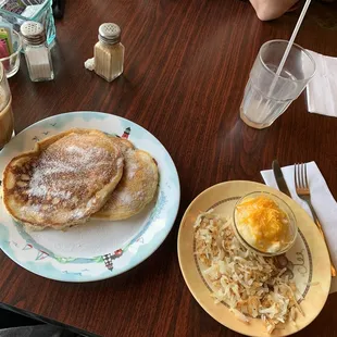 Banana fritters(no meat) and a side of hash browns and cheese grits. Super yum!