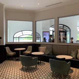 the seating area of the restaurant