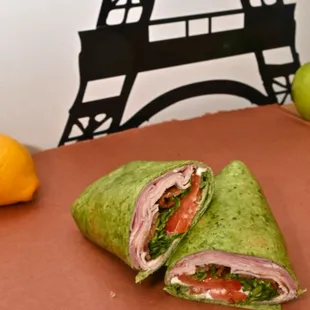 Any cold sandwiches can also go in a wrap. We offer flour, tomato basil, and spinach wraps.