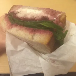 Turkey, cranberry, cream cheese, spinach sandwich