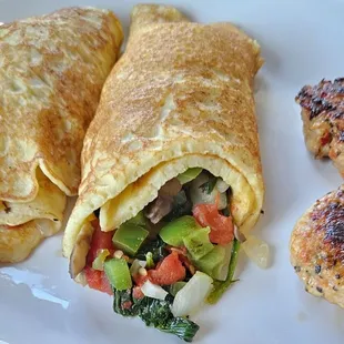 Savory crepes with veggies &amp; chicken apple sausage