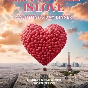 Love is on the menu.  Celebrate Valentine's Day with a 4-course dinner designed for romance. February 14th, 4 PM-11 PM | $110 per person.