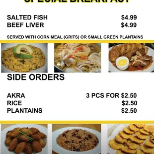 Special breakfast &amp; side orders