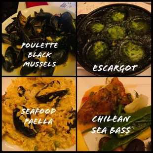 a variety of seafood dishes