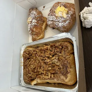Almond croissant, chocolate croissant, pecan roll pan. Absolutely delectable.