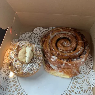 hazelnut crème puff and cinnamon roll