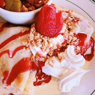 mixed berry crepes w/ house potatoes