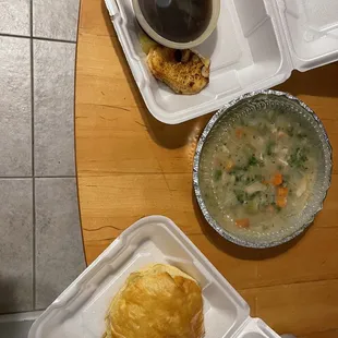 take out french onion and Homemade Chicken Pot Pie Dinner