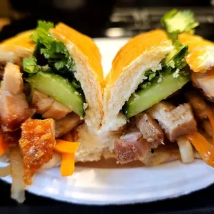 Lunch@Le&apos;s Banh Mi; 1/23/2024.Delicious Roast Pork Banh Mi Sandwich 4my Lunch Grindz! 1st time I ate 1/2 of it? Ate 2much Cookies prior. LOL
