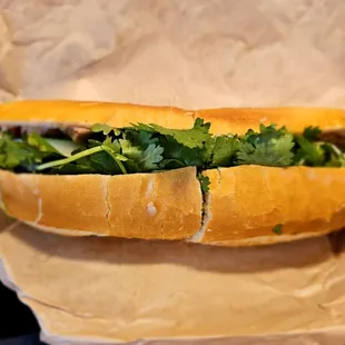Lunch fr@Le&apos;s Banh Mi; 5/7/2024.Both of us Ordered Roast Pork Banh Mi Sandwiches. Mine w/No Jalapeños &amp; Xtra Veggies.So tasty &amp; Filling!