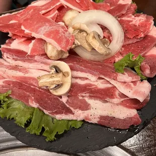 Korean BBQ Umma (Mom) Set: Thin Sliced Prime Brisket, Prime Cut Boneless Short Rib, Pork Belly