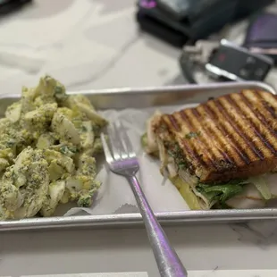 Egg salad turkey avocado panini