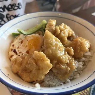 F4. Garlic Honey Soy Crispy Cod Garlic Rice