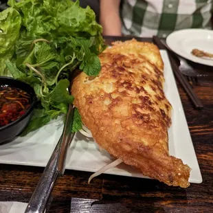Mushroom and tofu crepe (banh xeo)