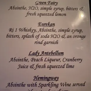 Special cocktail menu