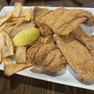 Fresh cornmeal fried drum.