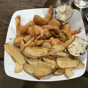 Fried shrimp and French fries