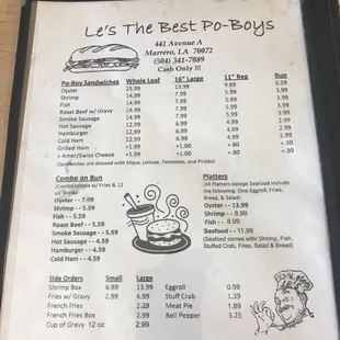 the menu for the best po boys