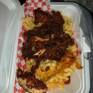 Honey hot fried chicken and mac