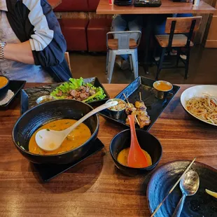 Food Tom Kha soup Chicken satay Waterfall beef Chicken pad thai