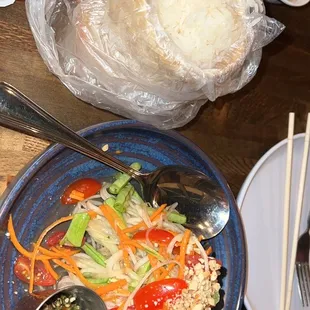 Side of Sticky Rice and Papaya Salad (Sum Tum)